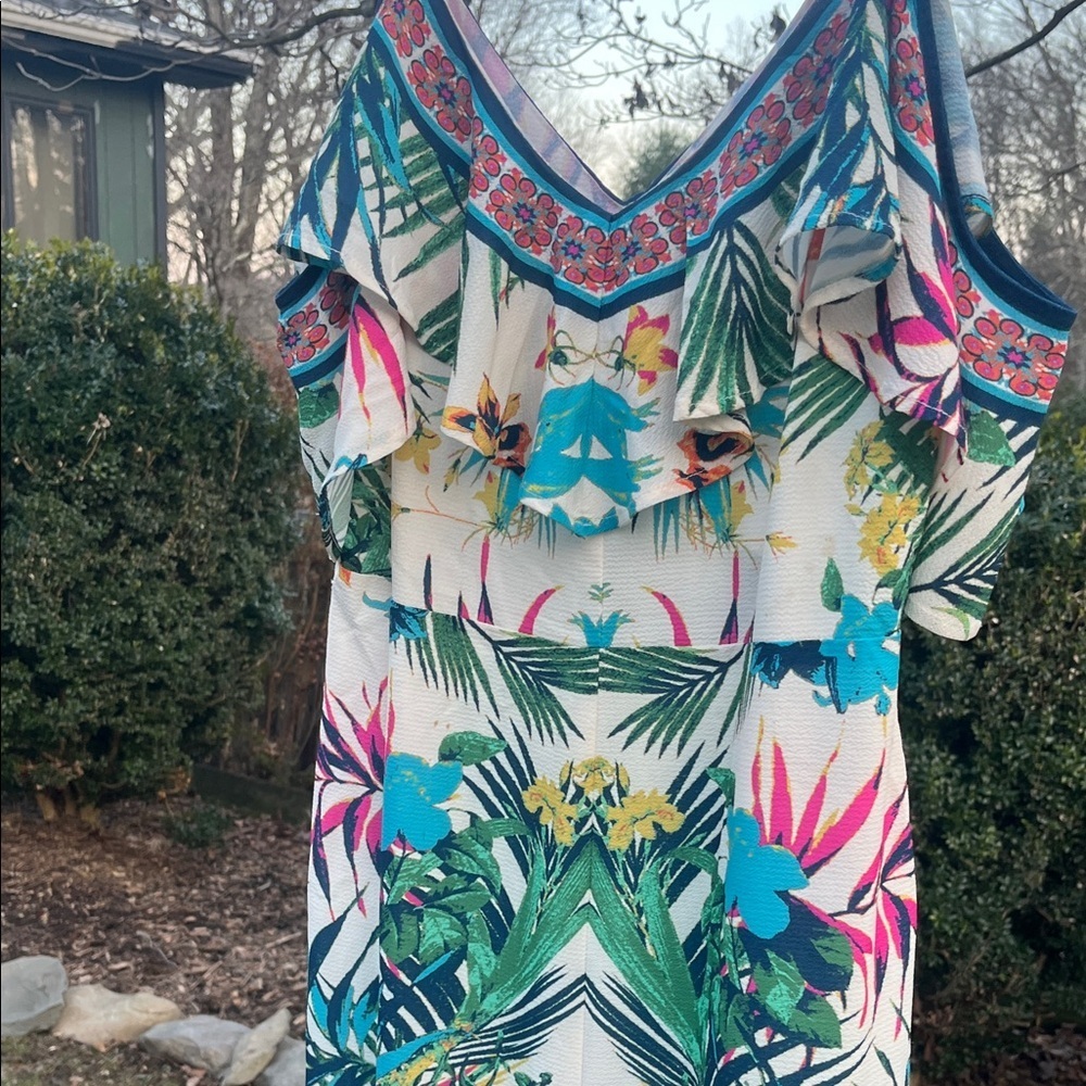 Flying Tomato Tropical Floral Ruffle Jumpsuit in Teal, Pink, Green - Picture 5 of 5